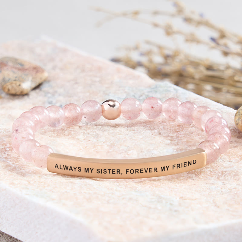FuAttract Always My Sister Forever My Friend Tube Bead Bracelet - Strawberry Quartz - Rose Gold - image 13