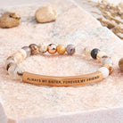 FuAttract Always My Sister Forever My Friend Tube Bead Bracelet - Bamboo Leaf Agate - Rose Gold - image 17