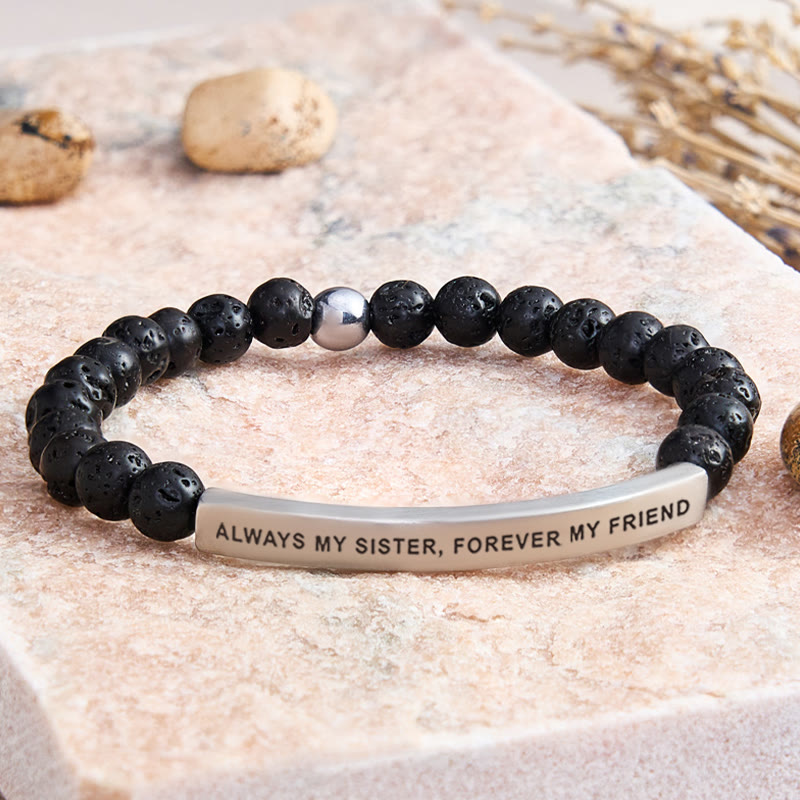 FuAttract Always My Sister Forever My Friend Tube Bead Bracelet - Lava Rock - Silver - image 33