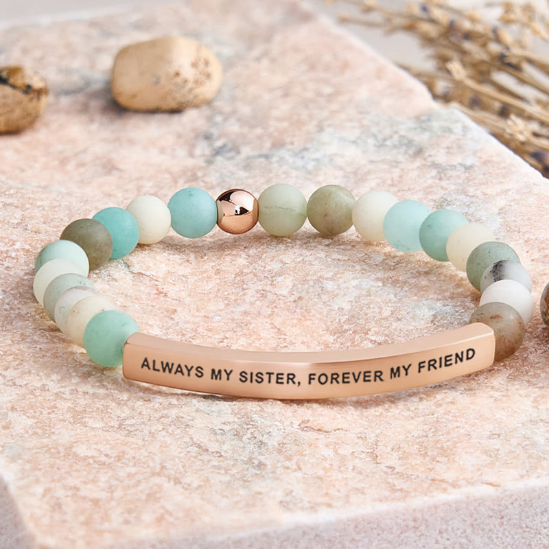 FuAttract Always My Sister Forever My Friend Tube Bead Bracelet - Matt Amazonite - Rose Gold - image 9