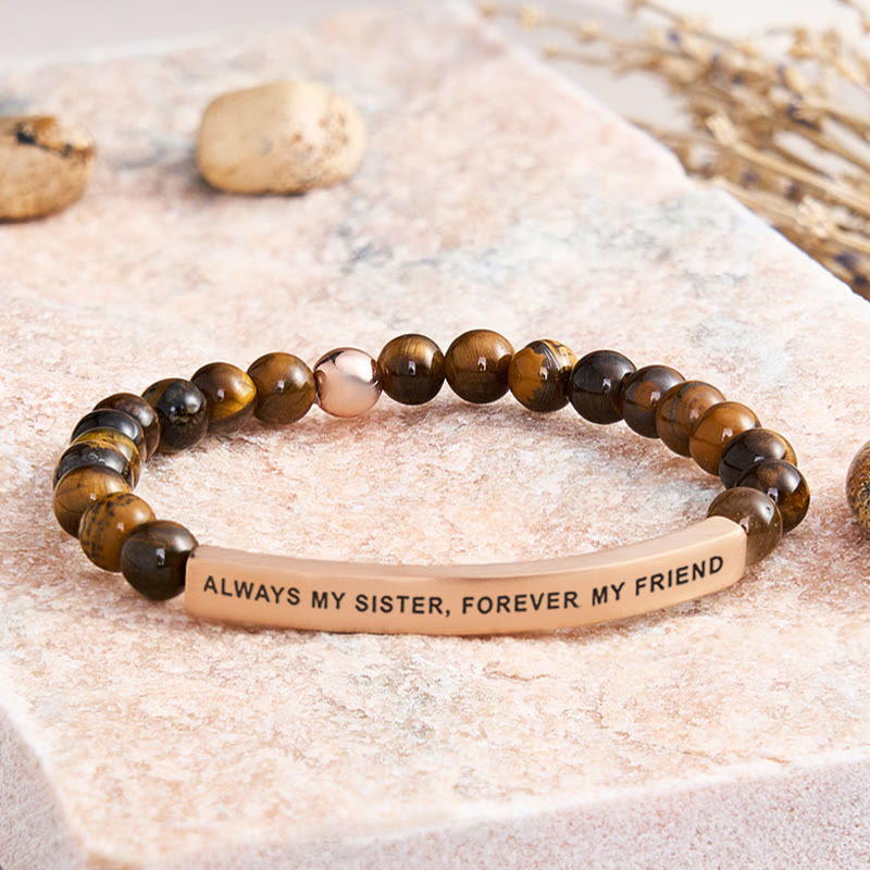 FuAttract Always My Sister Forever My Friend Tube Bead Bracelet - Tiger's Eye - Rose Gold - image 39