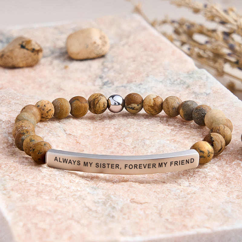 FuAttract Always My Sister Forever My Friend Tube Bead Bracelet - Picture Jasper - Silver - image 44