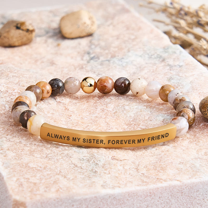FuAttract Always My Sister Forever My Friend Tube Bead Bracelet - Bamboo Leaf Agate - Gold - image 19