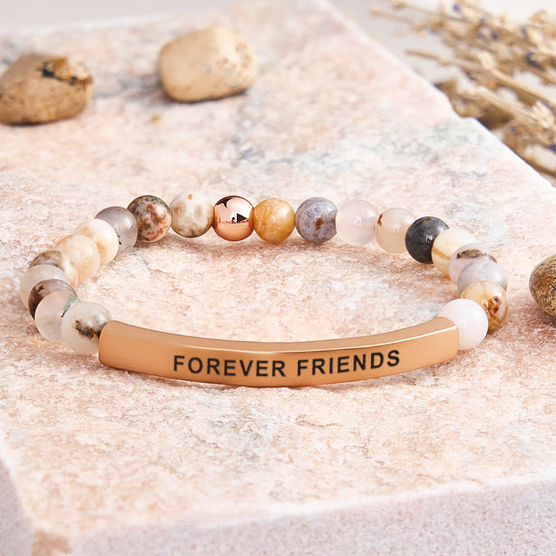 FuAttract Forever Friends Tube Bead Bracelet - Bamboo Leaf Agate - Rose Gold - image 0