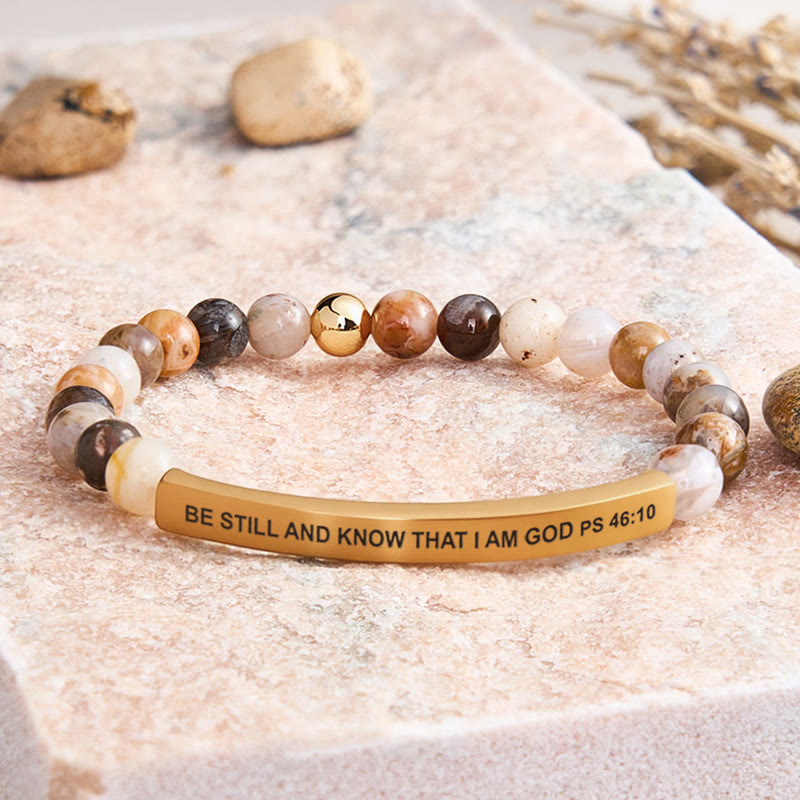 FuAttract Be Still And Know That I Am God Psalm 46:10 Tube Bead Bracelet - Bamboo Leaf Agate - Gold - image 23