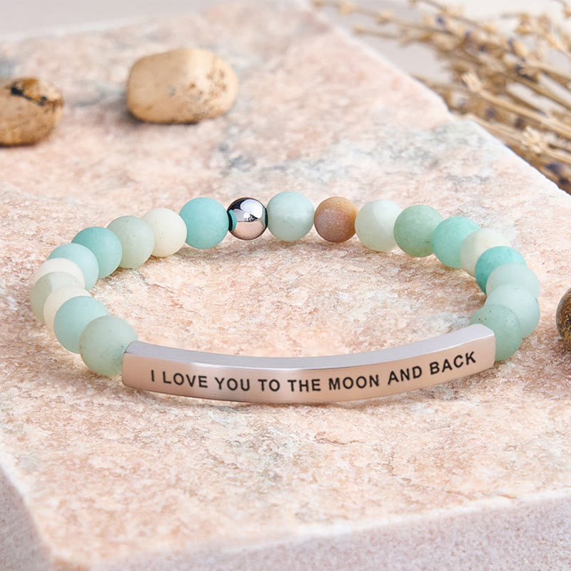 FuAttract I Love You To The Moon And Back Tube Bead Bracelet - Matt Amazonite - Silver - image 14