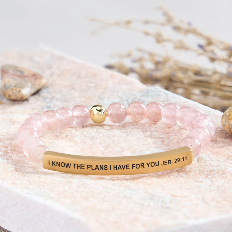FuAttract I Know The Plans I Have For You Jer. 29:11 Tube Bead Bracelet - Strawberry Quartz - Gold - image 19
