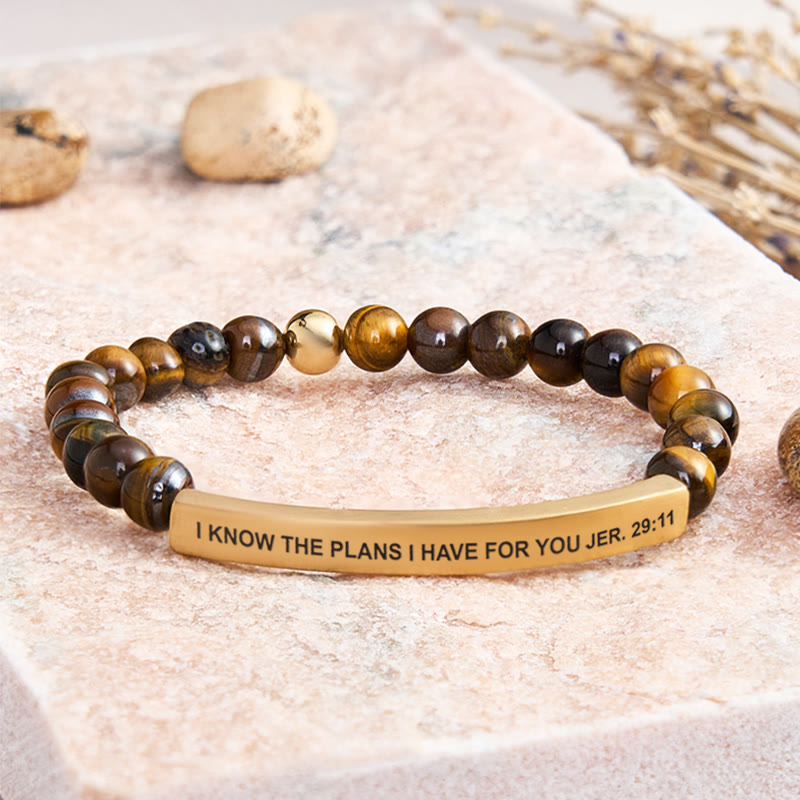 FuAttract I Know The Plans I Have For You Jer. 29:11 Tube Bead Bracelet - Tiger's Eye - Gold - image 41