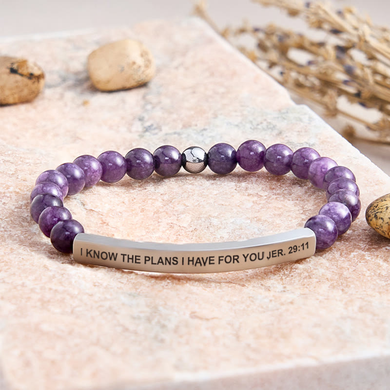 FuAttract I Know The Plans I Have For You Jer. 29:11 Tube Bead Bracelet - Amethyst - Silver - image 25