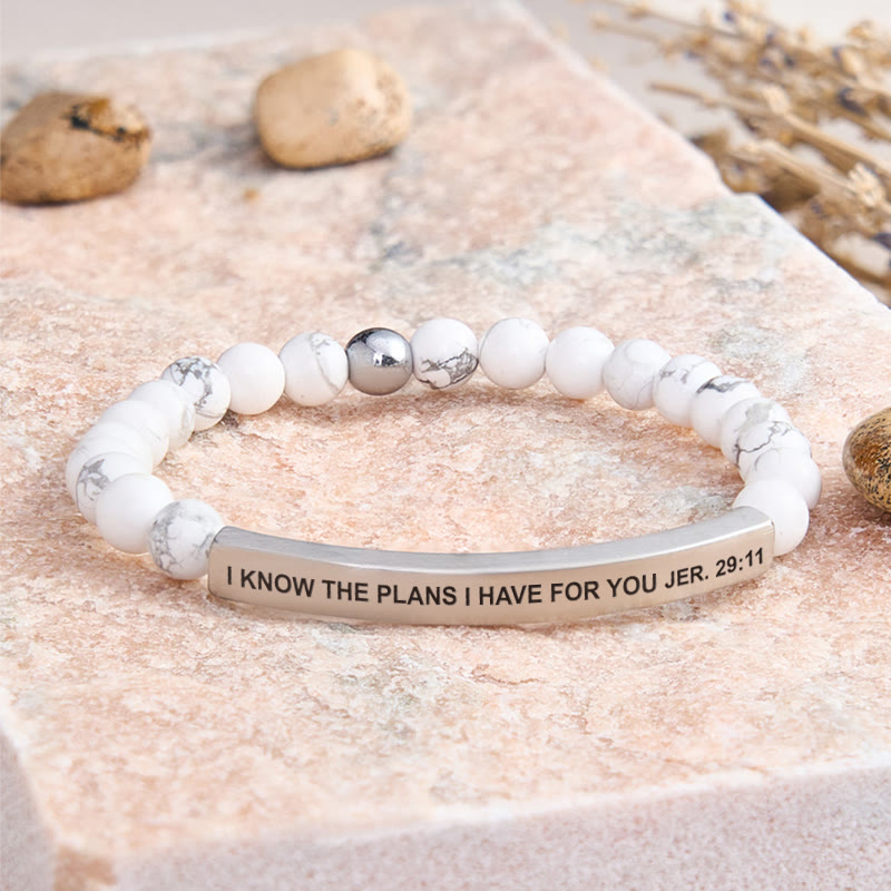 FuAttract I Know The Plans I Have For You Jer. 29:11 Tube Bead Bracelet - White Turquoise - Silver - image 1