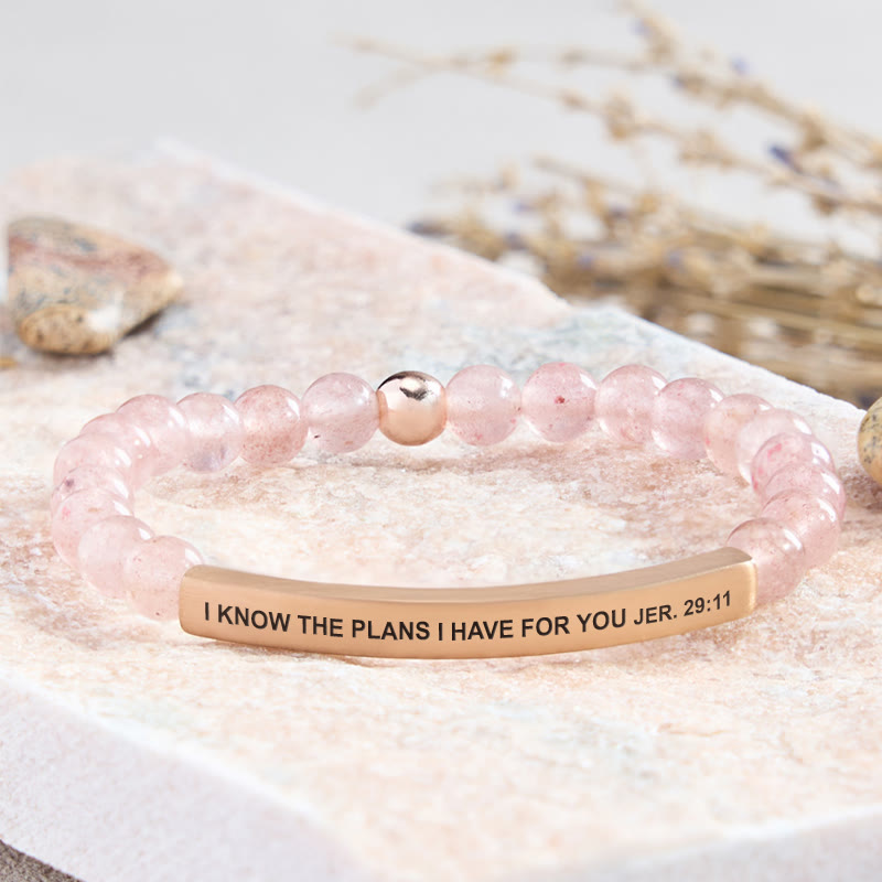 FuAttract I Know The Plans I Have For You Jer. 29:11 Tube Bead Bracelet - Strawberry Quartz - Rose Gold - image 17
