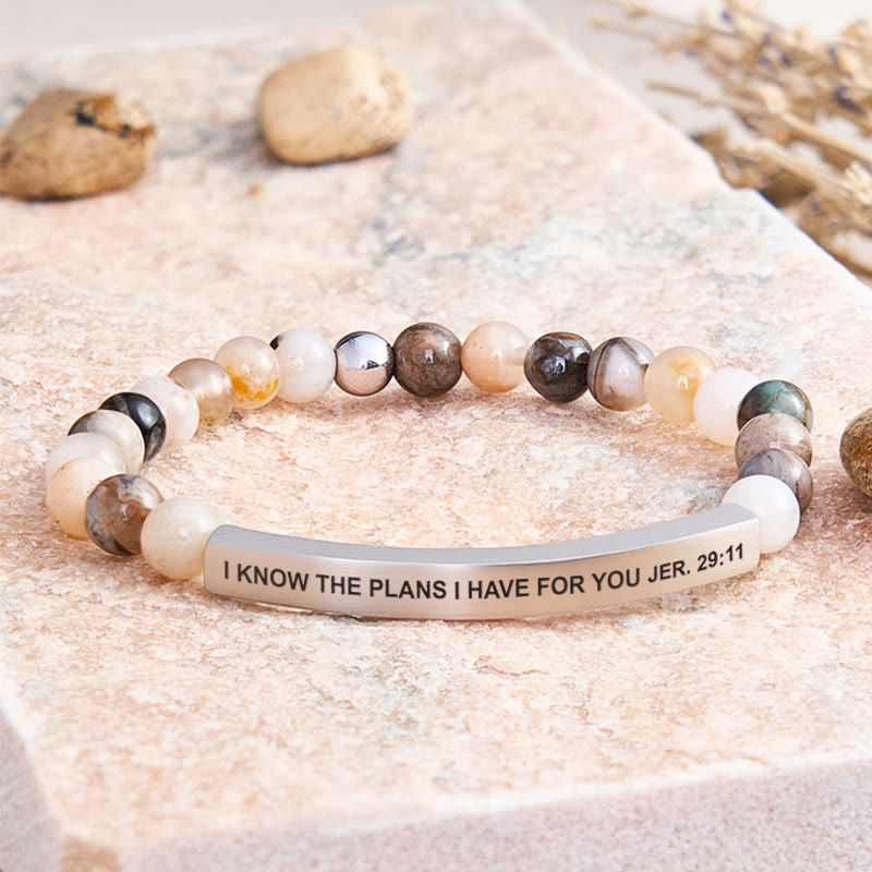 FuAttract I Know The Plans I Have For You Jer. 29:11 Tube Bead Bracelet - Bamboo Leaf Agate - Silver - image 22