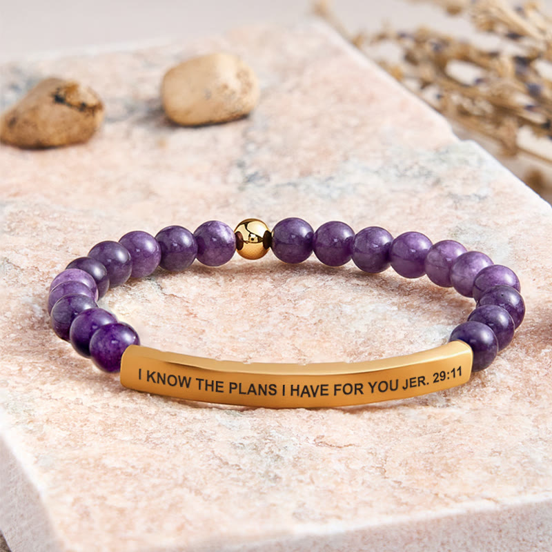 FuAttract I Know The Plans I Have For You Jer. 29:11 Tube Bead Bracelet - Amethyst - Gold - image 26
