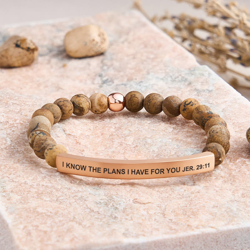 FuAttract I Know The Plans I Have For You Jer. 29:11 Tube Bead Bracelet - Picture Jasper - Rose Gold - image 43