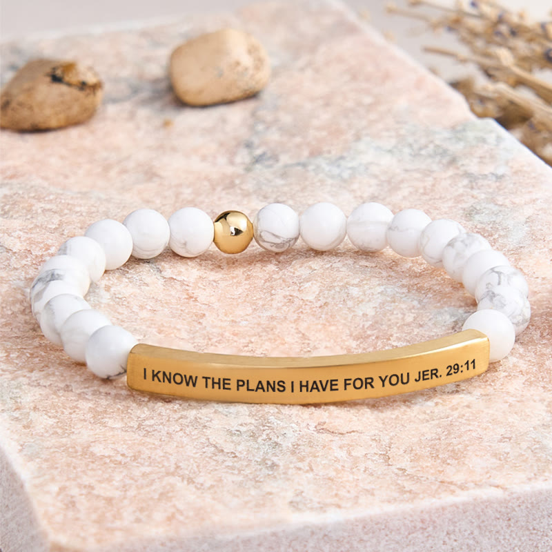 FuAttract I Know The Plans I Have For You Jer. 29:11 Tube Bead Bracelet - White Turquoise - Gold - image 2