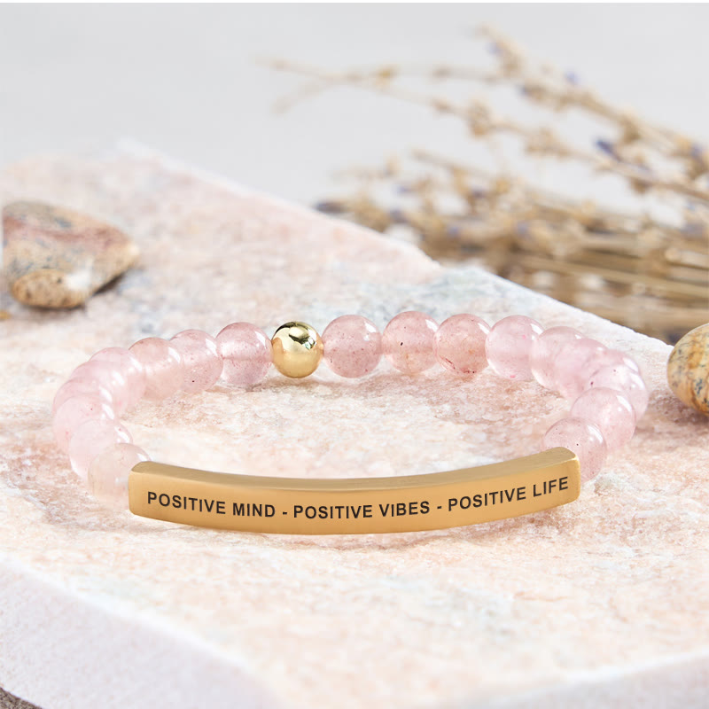 FuAttract Positive Mind - Positive Vibes - Positive Life Tube Bead Bracelet - Strawberry Quartz - Gold - image 16