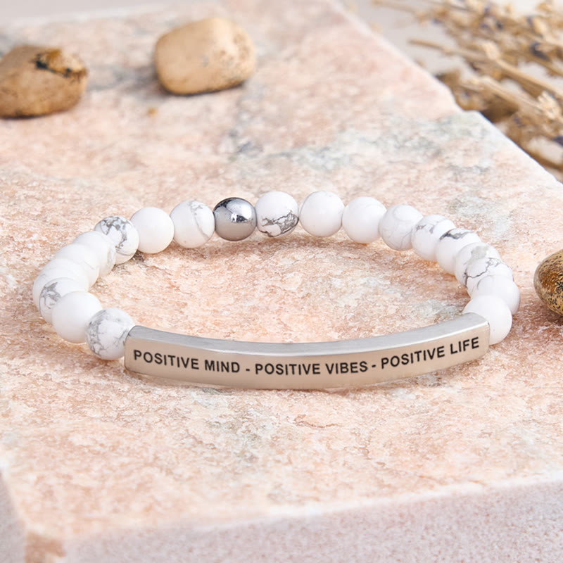FuAttract Positive Mind - Positive Vibes - Positive Life Tube Bead Bracelet - White Turquoise - Silver - image 30