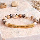 FuAttract Positive Mind - Positive Vibes - Positive Life Tube Bead Bracelet - Bamboo Leaf Agate - Gold - image 20