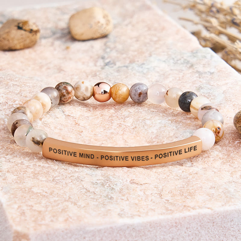 FuAttract Positive Mind - Positive Vibes - Positive Life Tube Bead Bracelet - Bamboo Leaf Agate - Rose Gold - image 18