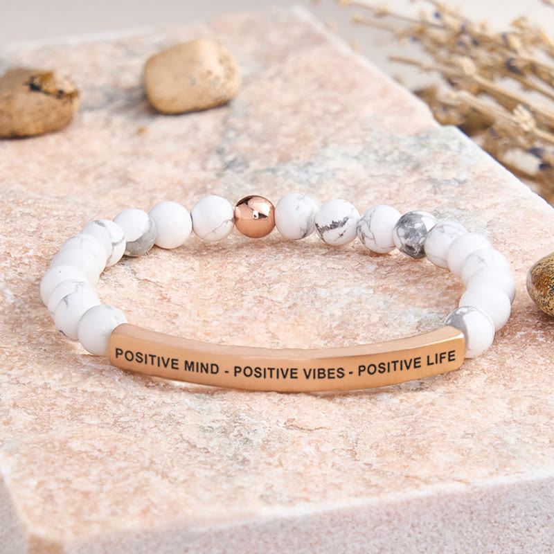 FuAttract Positive Mind - Positive Vibes - Positive Life Tube Bead Bracelet - White Turquoise - Rose Gold - image 29