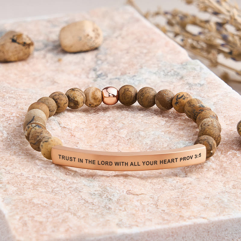 FuAttract Trust In The Lord With All Your Heart Prov 3:5 Tube Bead Bracelet - Picture Jasper - Rose Gold - image 43