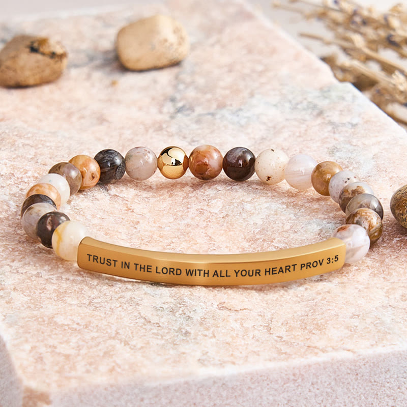 FuAttract Trust In The Lord With All Your Heart Prov 3:5 Tube Bead Bracelet - Bamboo Leaf Agate - Gold - image 23