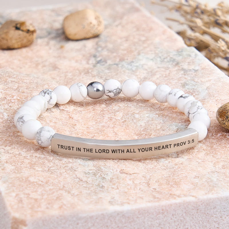FuAttract Trust In The Lord With All Your Heart Prov 3:5 Tube Bead Bracelet - White Turquoise - Silver - image 29
