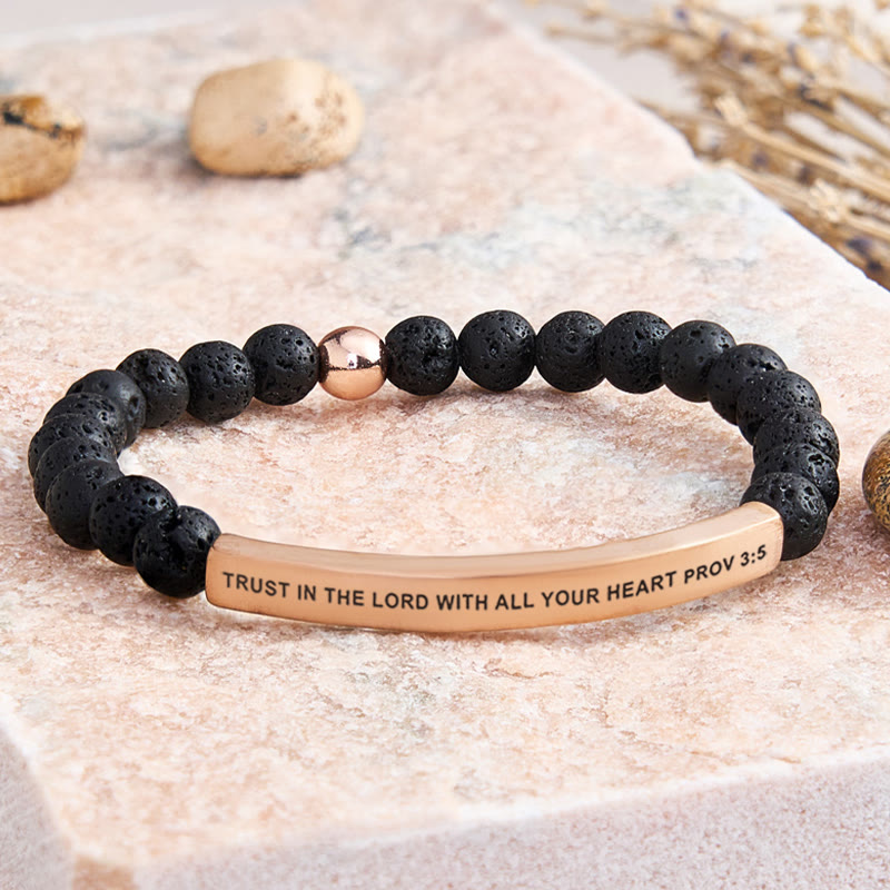 FuAttract Trust In The Lord With All Your Heart Prov 3:5 Tube Bead Bracelet - Lava Rock - Rose Gold - image 32