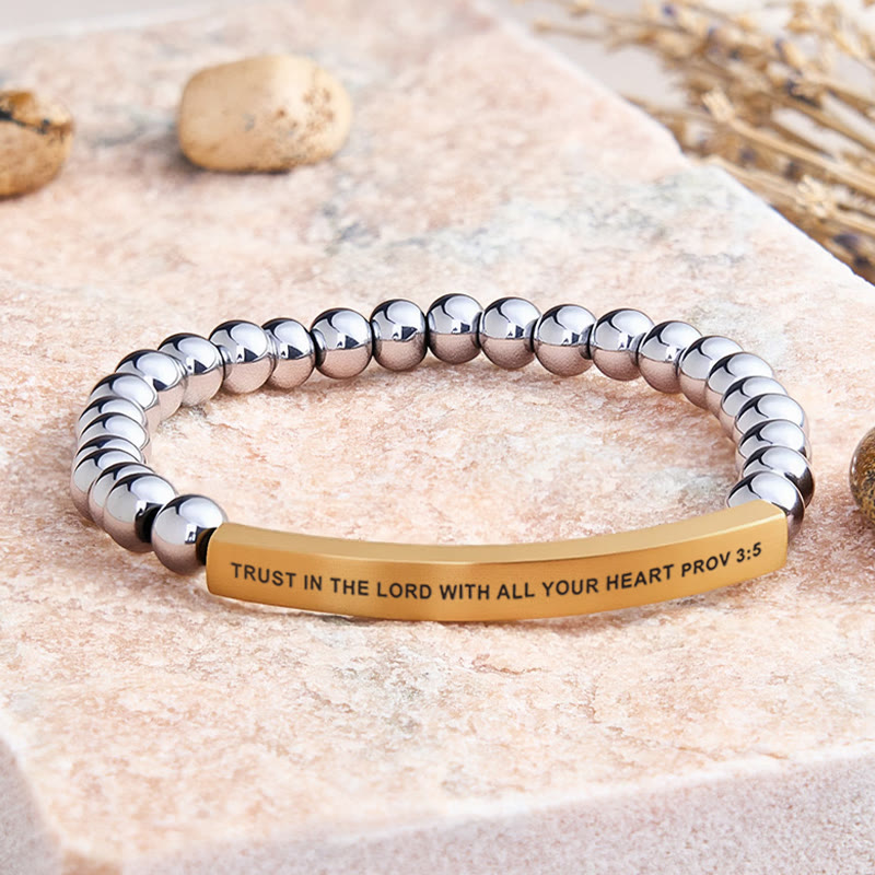 FuAttract Trust In The Lord With All Your Heart Prov 3:5 Tube Bead Bracelet - Hematite - Gold - image 38