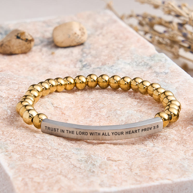 FuAttract Trust In The Lord With All Your Heart Prov 3:5 Tube Bead Bracelet - Stainless Steel - Silver - image 1
