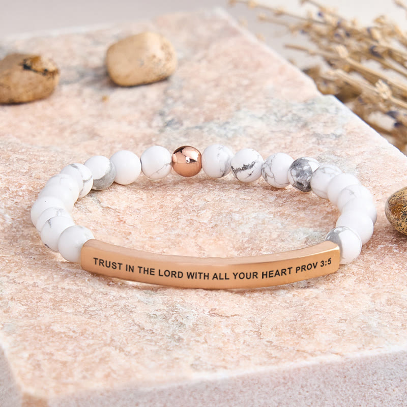 FuAttract Trust In The Lord With All Your Heart Prov 3:5 Tube Bead Bracelet - White Turquoise - Rose Gold - image 28