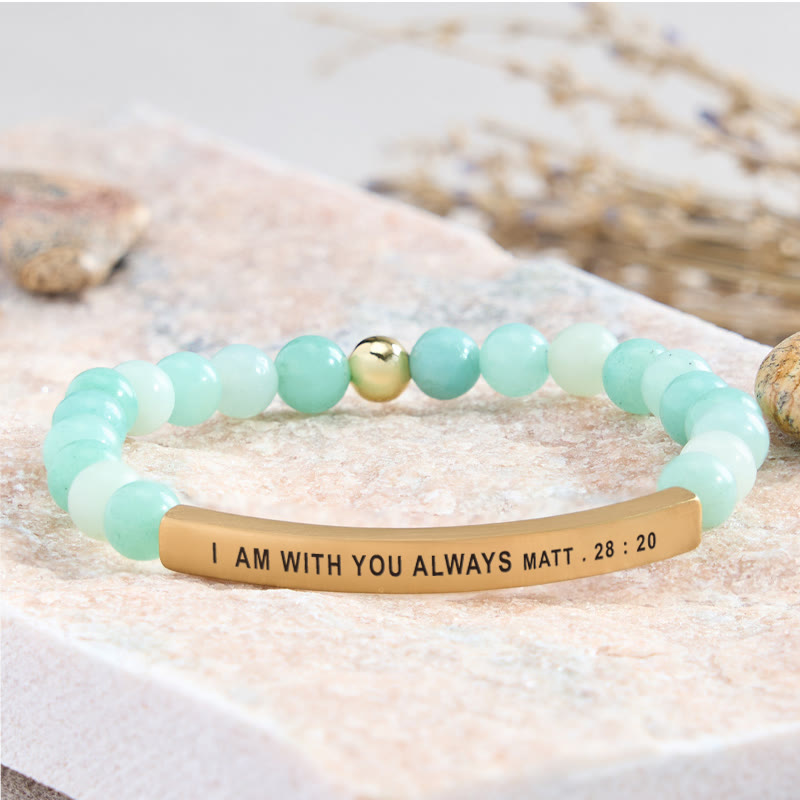 FuAttract I Am With You Always Matt. 28:20 Tube Bead Bracelet - Amazonite - Gold - image 12