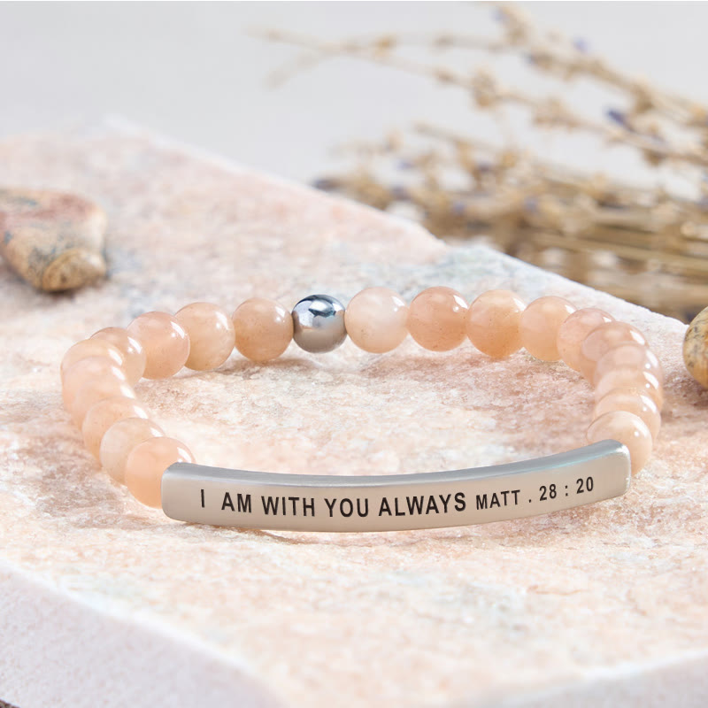 FuAttract I Am With You Always Matt. 28:20 Tube Bead Bracelet - Sunstone - Silver - image 7