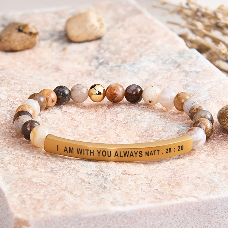 FuAttract I Am With You Always Matt. 28:20 Tube Bead Bracelet - Bamboo Leaf Agate - Gold - image 23