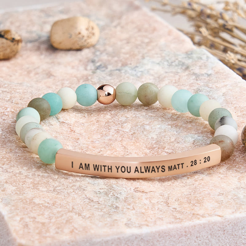 FuAttract I Am With You Always Matt. 28:20 Tube Bead Bracelet - Matt Amazonite - Rose Gold - image 13