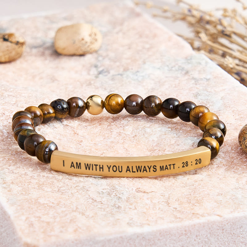 FuAttract I Am With You Always Matt. 28:20 Tube Bead Bracelet - Tiger's Eye - Gold - image 45
