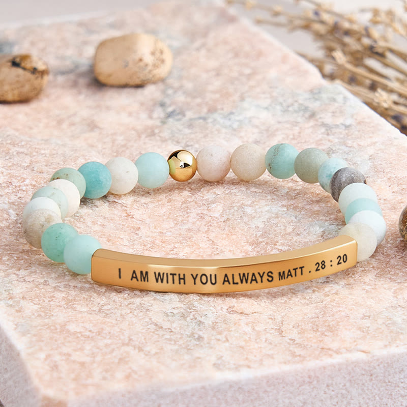FuAttract I Am With You Always Matt. 28:20 Tube Bead Bracelet - Matt Amazonite - Gold - image 15