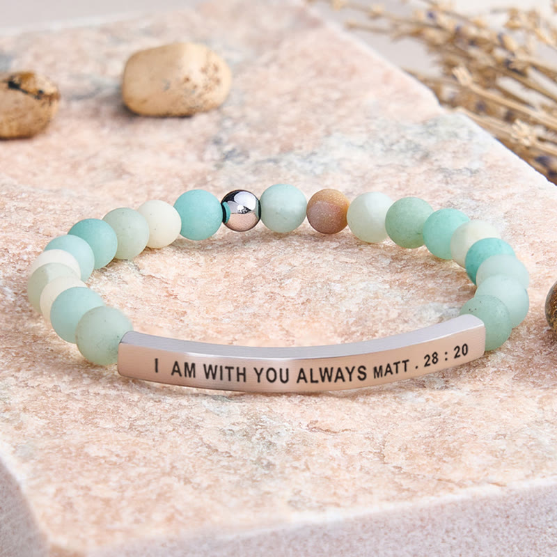 FuAttract I Am With You Always Matt. 28:20 Tube Bead Bracelet - Matt Amazonite - Silver - image 14