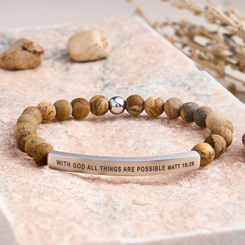 FuAttract With God All Things Are Possible Matt 19:26 Tube Bead Bracelet - Picture Jasper - Silver - image 44