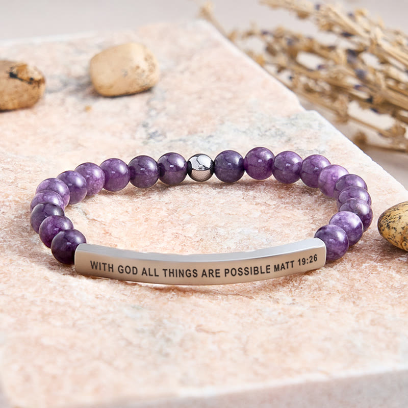 FuAttract With God All Things Are Possible Matt 19:26 Tube Bead Bracelet - Amethyst - Silver - image 24