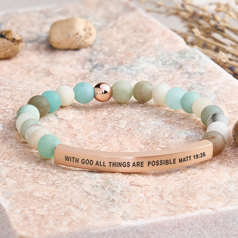 FuAttract With God All Things Are Possible Matt 19:26 Tube Bead Bracelet - Matt Amazonite - Rose Gold - image 12