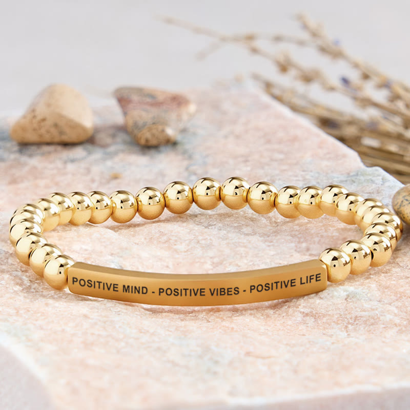 FuAttract Positive Mind - Positive Vibes - Positive Life Tube Bead Bracelet - Stainless Steel - Gold - image 27
