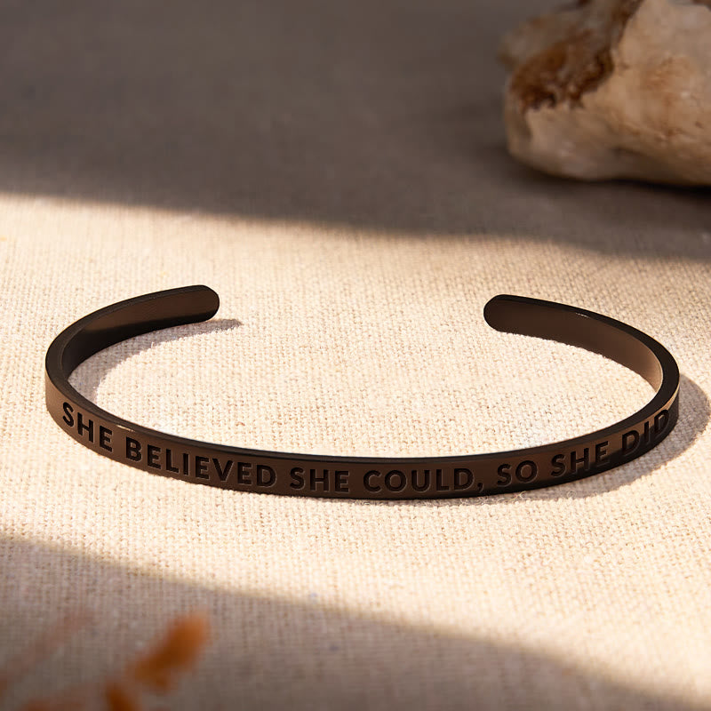 FuAttract She Believed She Could, So She Did Stainless Steel Engraved Bracelet - Black - Outside - image 8
