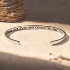 FuAttract She Believed She Could, So She Did Stainless Steel Engraved Bracelet - Silver - Inside - image 3