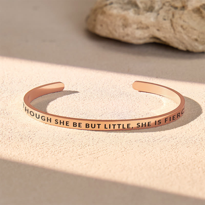 FuAttract Though She Be But Little, She Is Fierce Stainless Steel Engraved Bracelet - Rose Gold - Outside - image 0