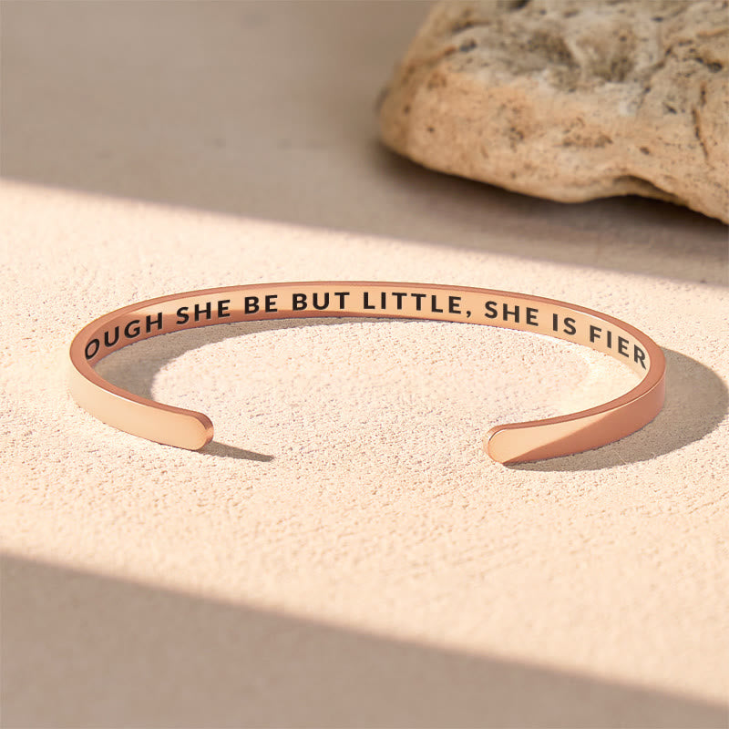 FuAttract Though She Be But Little, She Is Fierce Stainless Steel Engraved Bracelet - Rose Gold - Inside - image 2