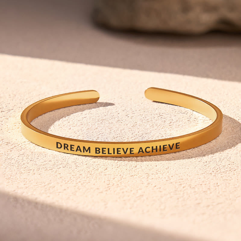 FuAttract Dream Believe Achieve Stainless Steel Engraved Bracelet - Gold - Outside - Men (17.5-19cm) - image 0