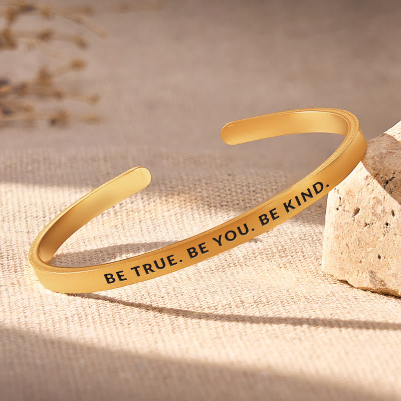 FuAttract Be True. Be You. Be Kind Stainless Steel Engraved Bracelet - Gold - Outside - Men (17.5-19cm) - image 0