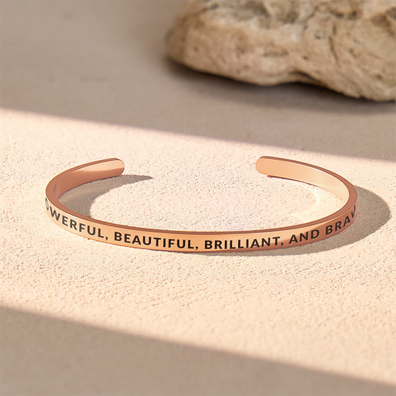 FuAttract Powerful Beautiful Brilliant Brave Stainless Steel Engraved Bracelet - Rose Gold - Outside - Men (17.5-19cm) - image 8