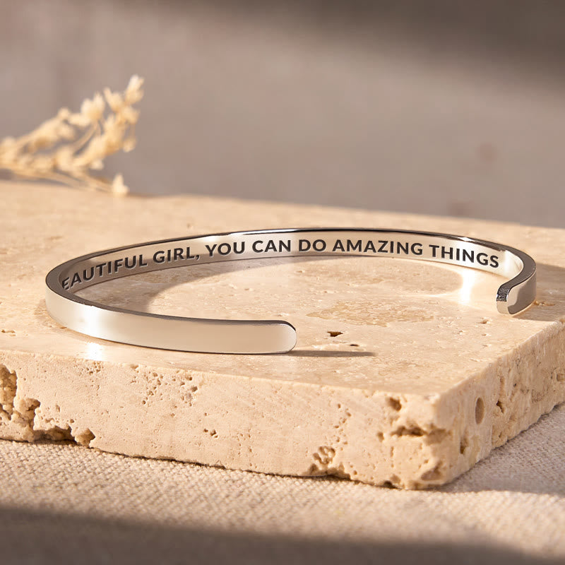 FuAttract Beautiful Girl, You Can Do Amazing Things Stainless Steel Engraved Bracelet - image 2